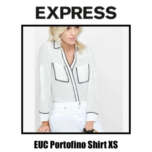 Express Tops - EUC Express Portofino Blouse White with Black Trim